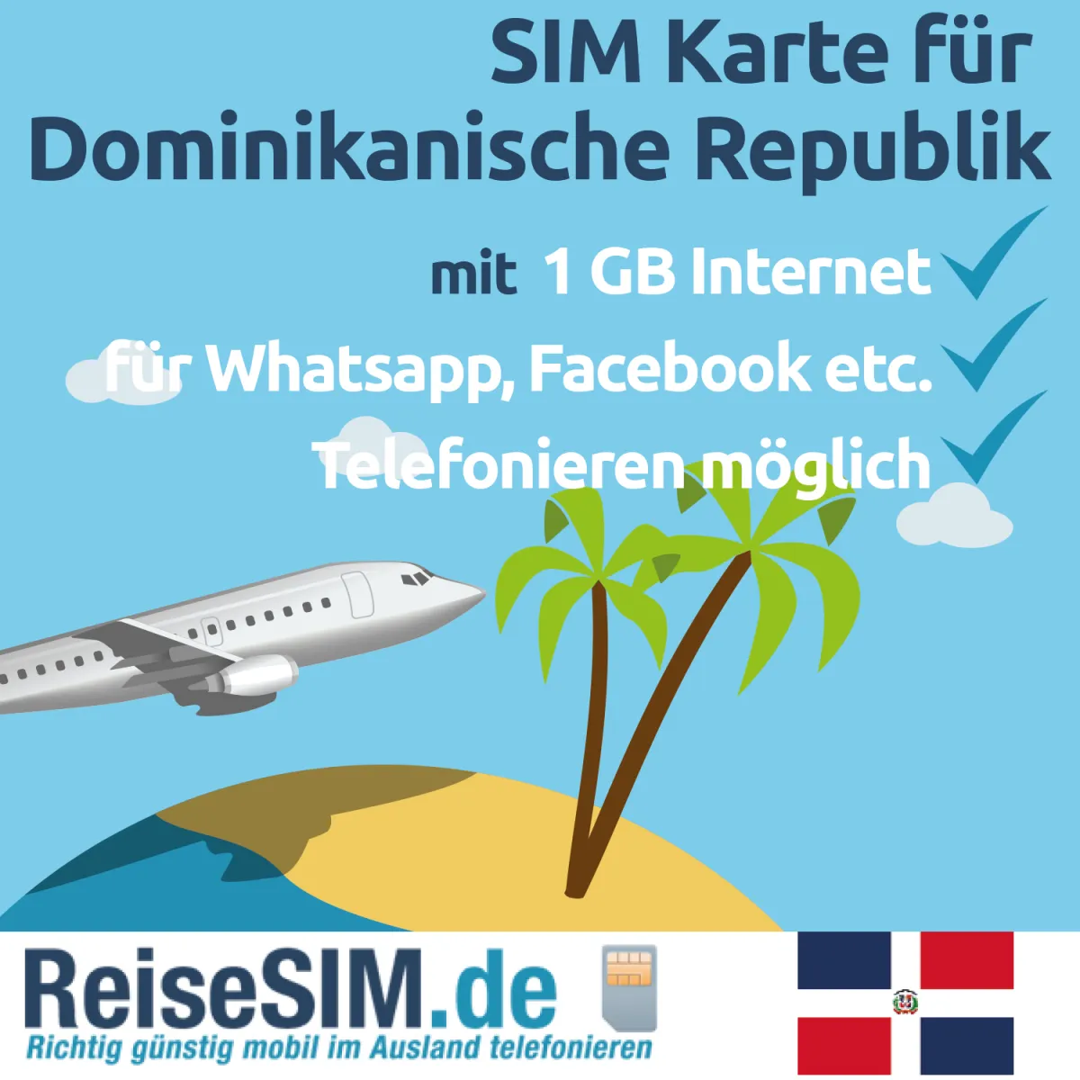 TravelFon Data SIM Karte für Dominikanische Republik inkl 1 GB Internet